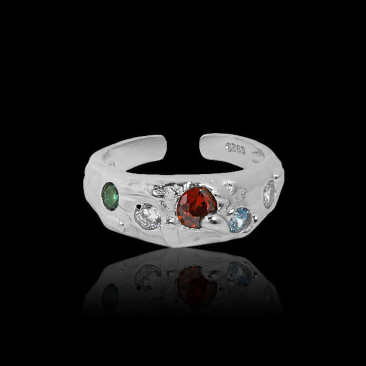 Irregular Textured Zirconia 925 Sterling Silver Ring 04 | RoyalLuster.com