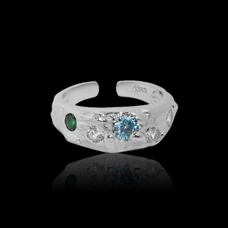 Irregular Textured Zirconia 925 Sterling Silver Ring