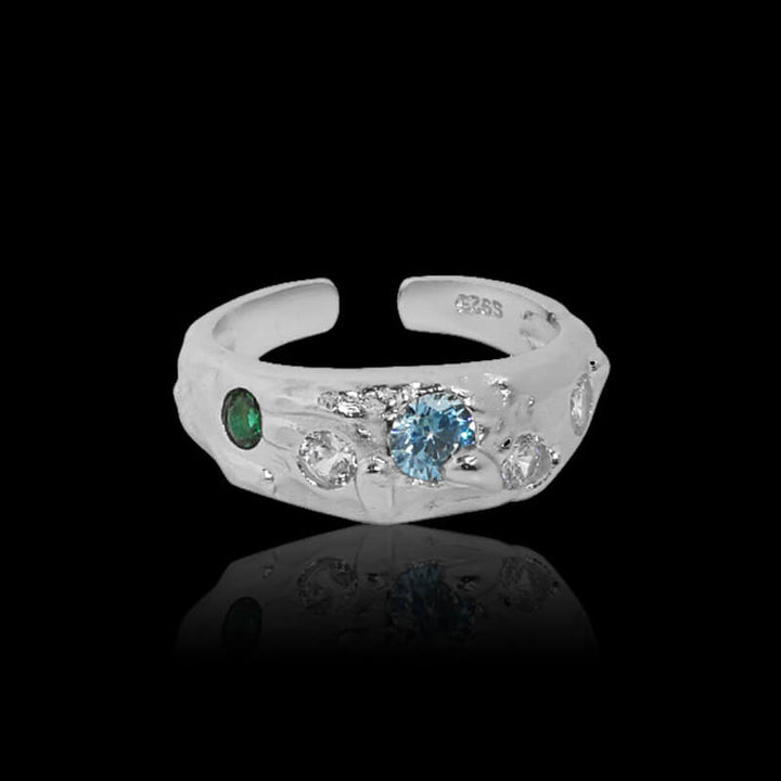 Irregular Textured Zirconia 925 Sterling Silver Ring
