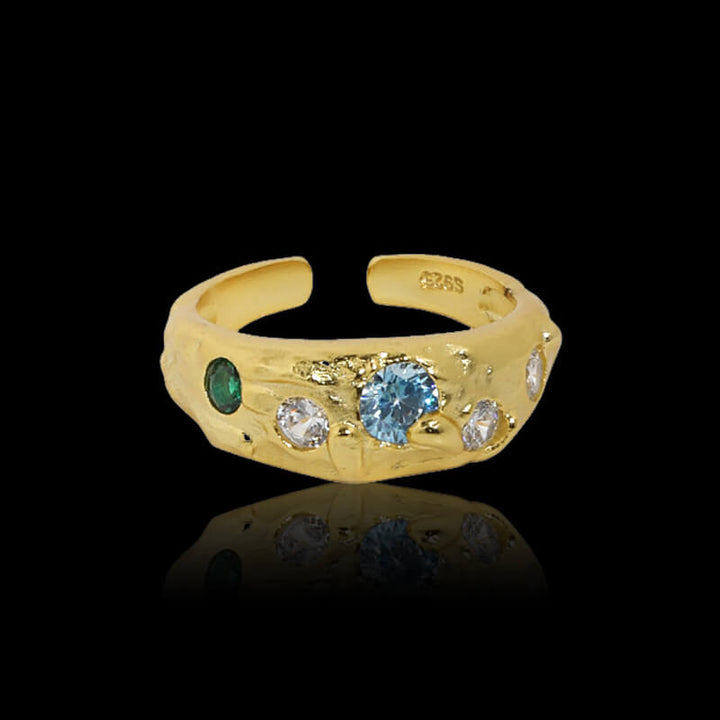Irregular Textured Zirconia 925 Sterling Silver Ring