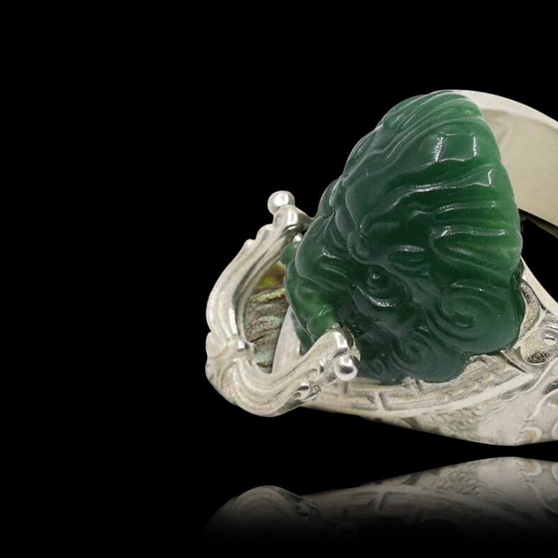 Jade Lion 925 Sterling Silver Auspicious Cloud Ring