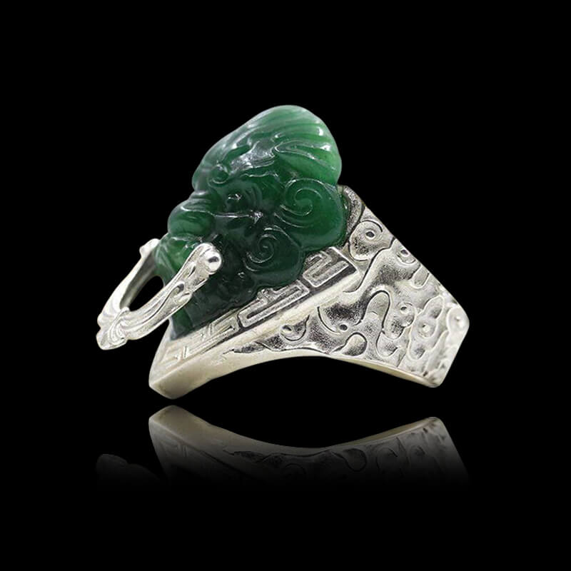 Jade Lion 925 Sterling Silver Auspicious Cloud Ring
