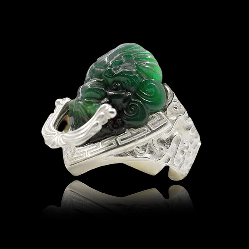 Jade Lion 925 Sterling Silver Auspicious Cloud Ring