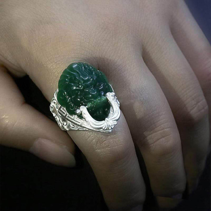 Jade Lion 925 Sterling Silver Auspicious Cloud Ring