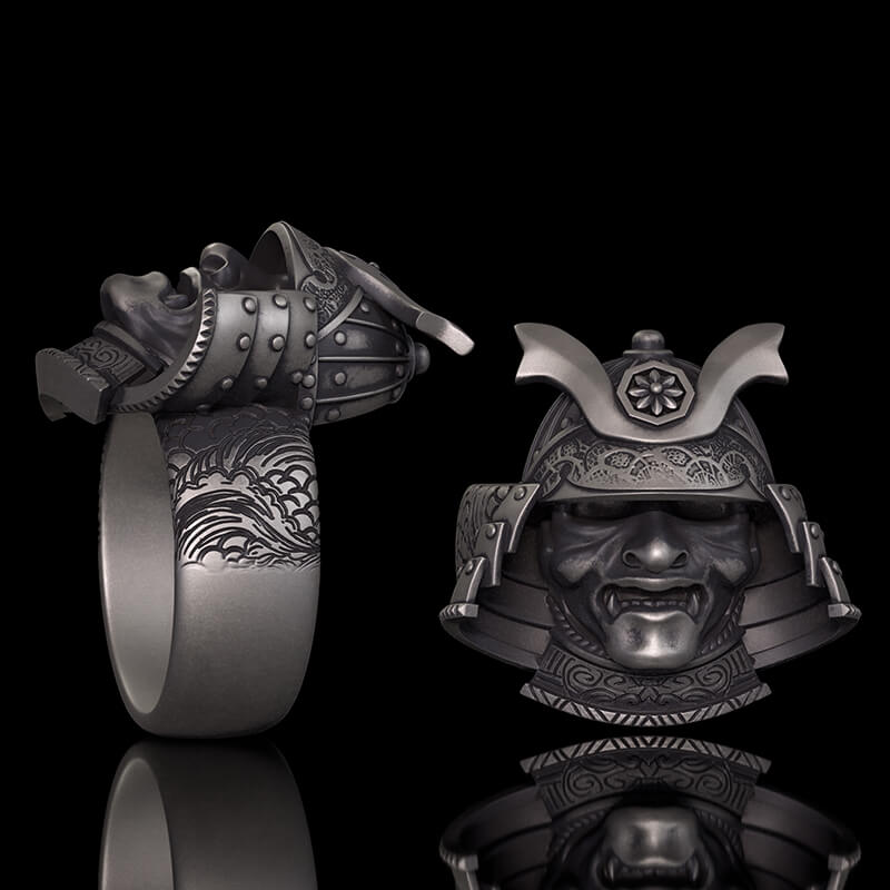 Japanese Helmet Samurai Sterling Silver Ring | RoyalLuster.com
