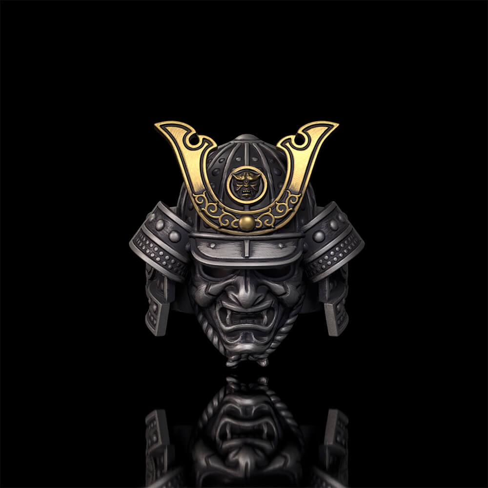 Japanese Samurai Helmet Sterling Silver Warrior Ring | RoyalLuster.com
