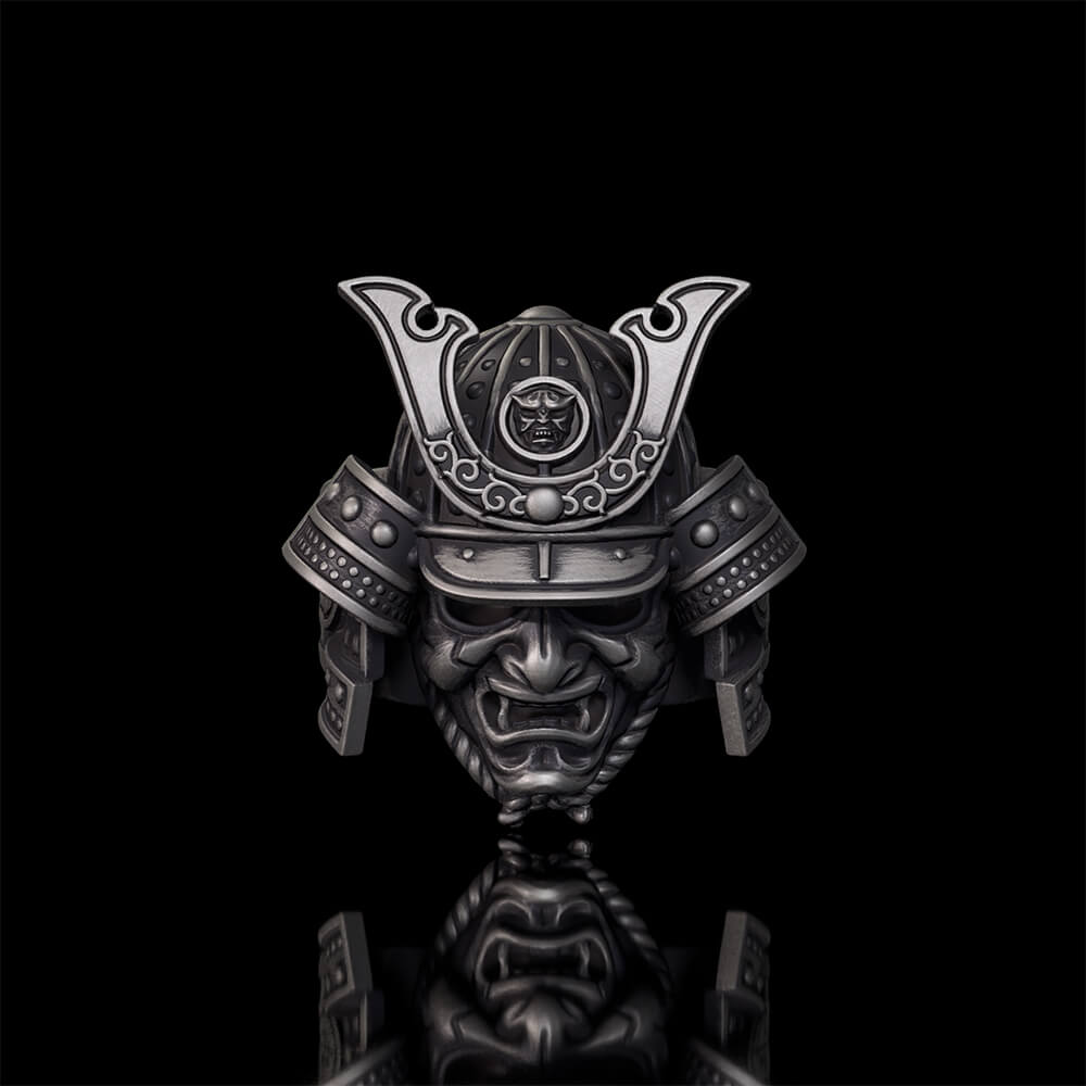 Japanese Samurai Helmet Sterling Silver Warrior Ring | RoyalLuster.com