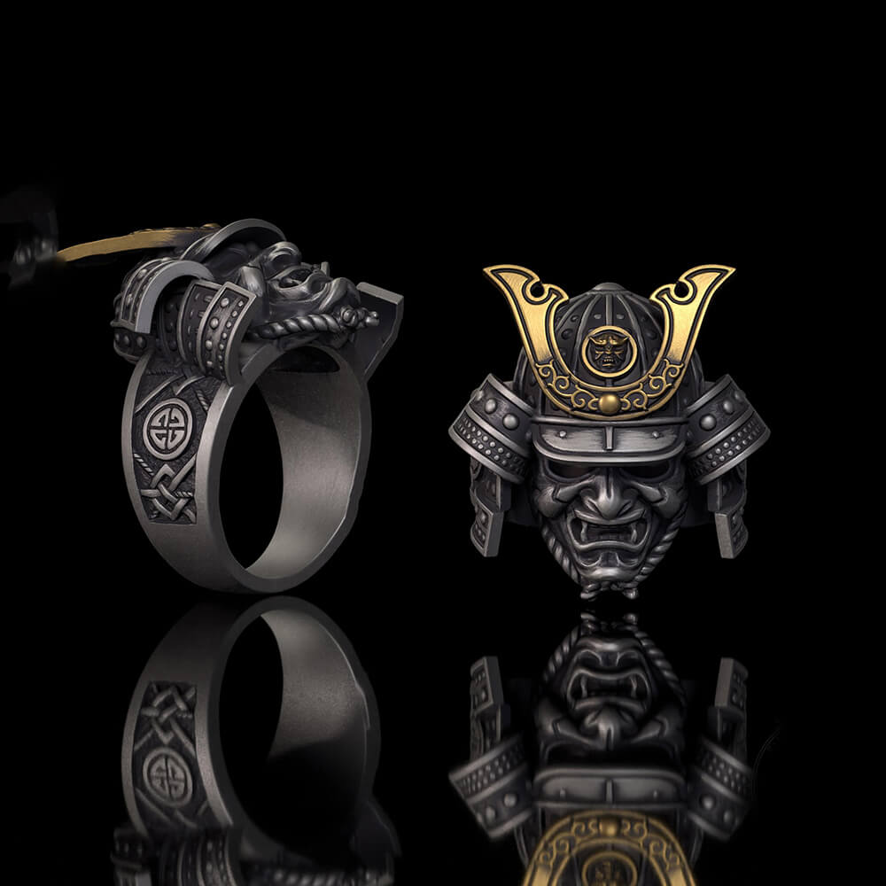 Japanese Samurai Helmet Sterling Silver Warrior Ring | RoyalLuster.com
