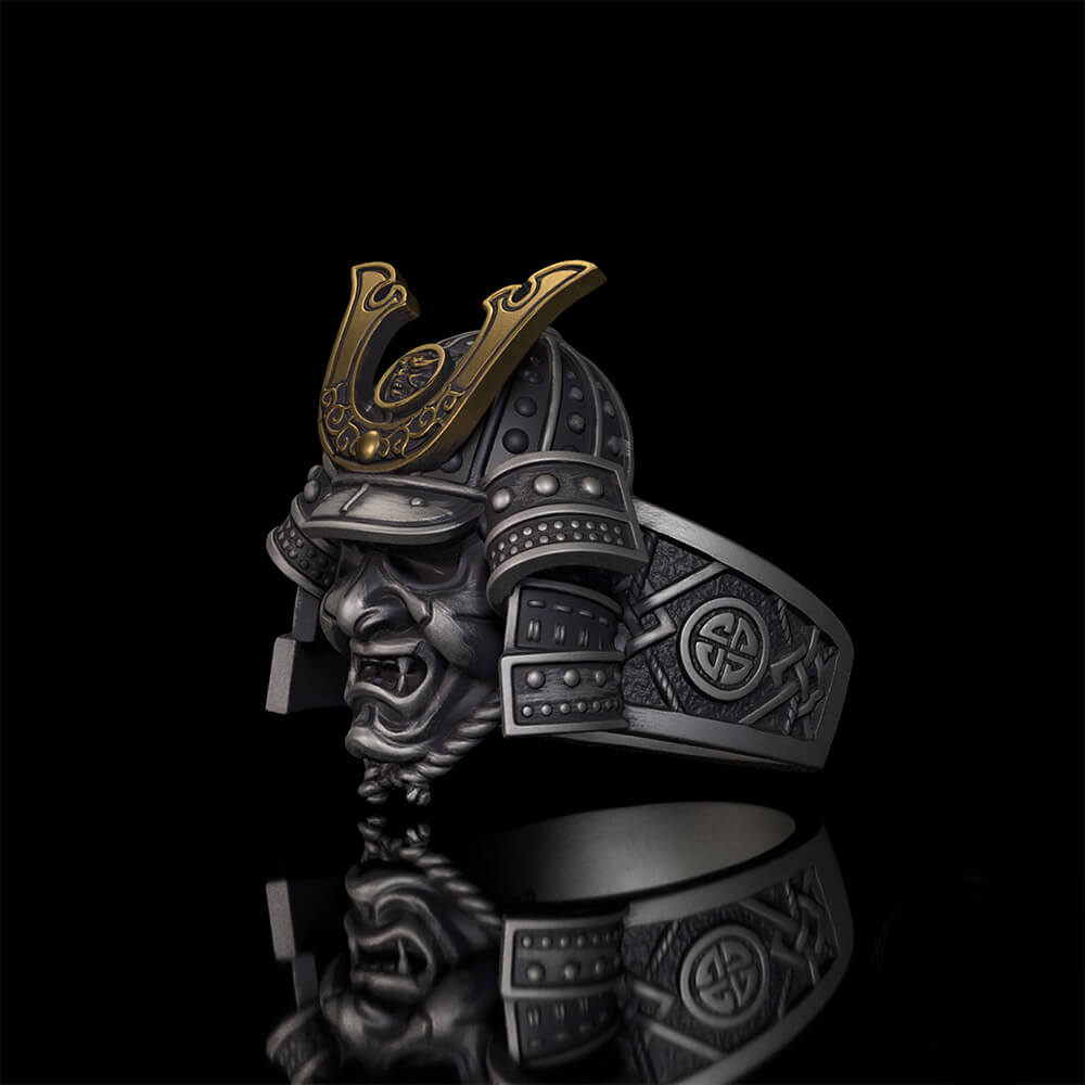 Japanese Samurai Helmet Sterling Silver Warrior Ring