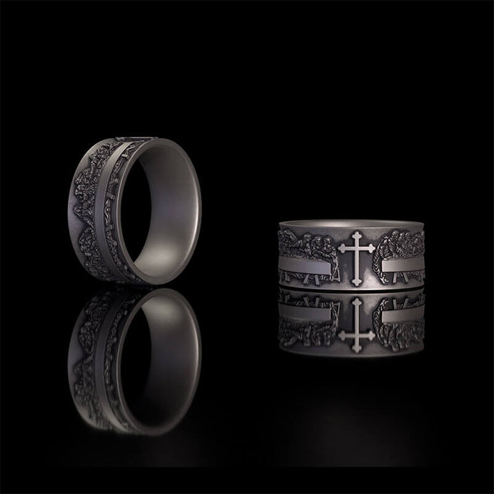 Last Supper Cross Sterling Silver Christian Ring | RoyalLuster.com