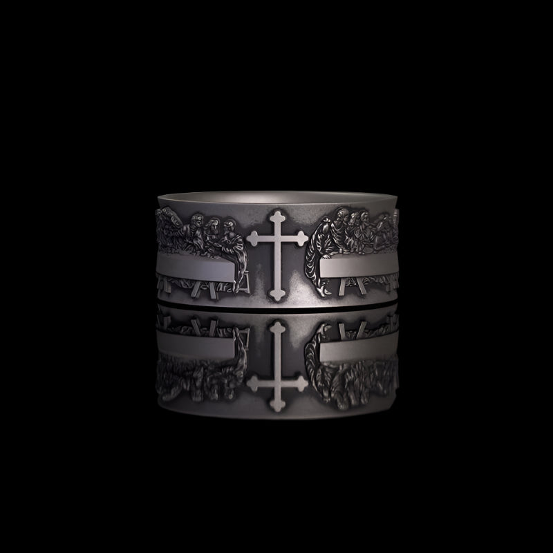 Last Supper Cross Sterling Silver Christian Ring | RoyalLuster.com