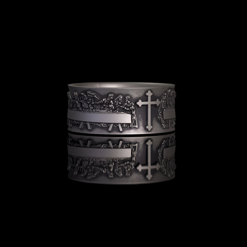 Last Supper Cross Sterling Silver Christian Ring | RoyalLuster.com