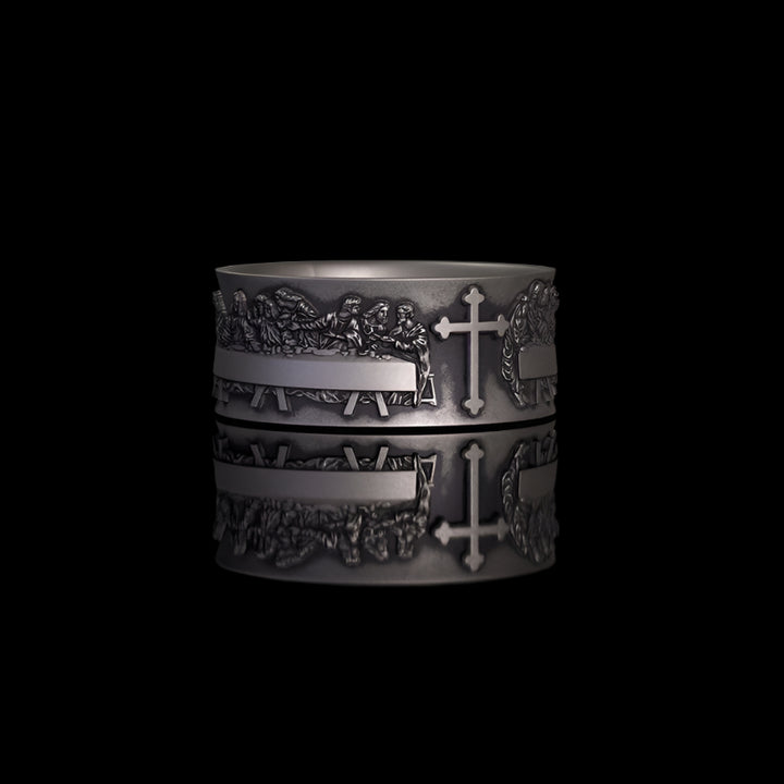 Last Supper Cross Sterling Silver Christian Ring | RoyalLuster.com
