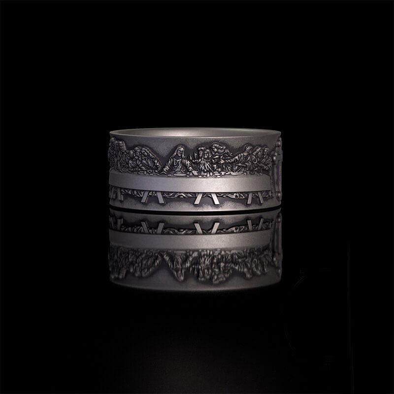 Last Supper Cross Sterling Silver Christian Ring