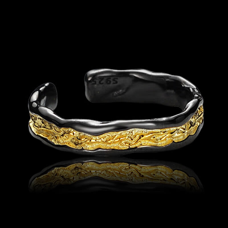 Lava Texture Gilt 925 Sterling Silver Open Ring 04 | RoyalLuster.com