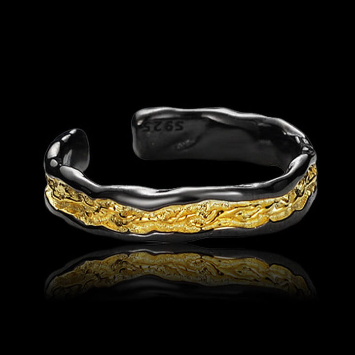 Lava Texture Gilt 925 Sterling Silver Open Ring 04 | RoyalLuster.com