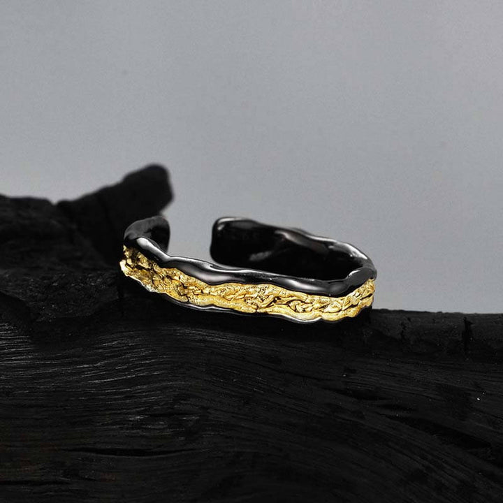 Lava Texture Gilt 925 Sterling Silver Open Ring 05 | RoyalLuster.com
