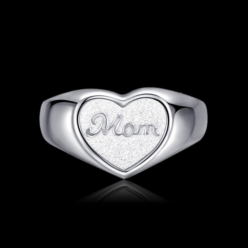 Letter Mom Heart Shape Adjustable 925 Sterling Silver Ring 01 | RoyalLuster.com