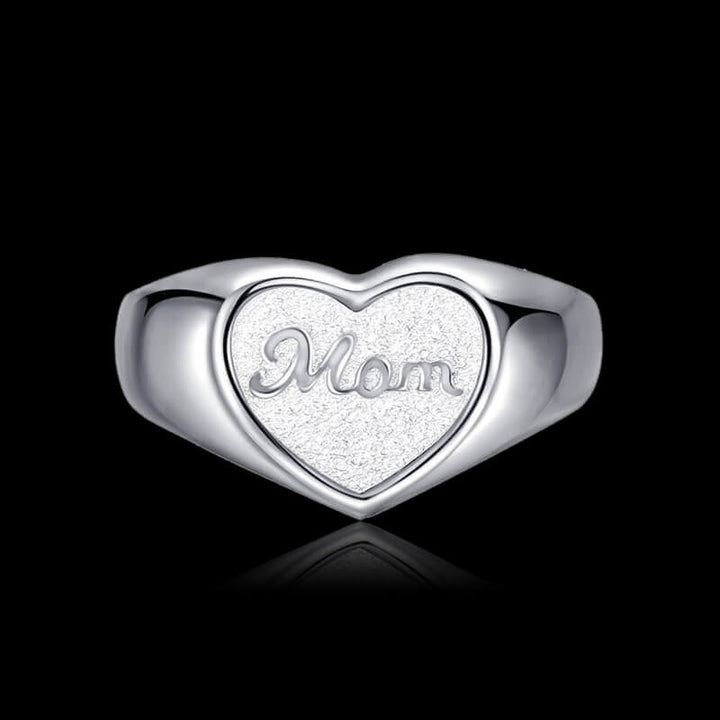 Letter Mom Heart Shape Adjustable 925 Sterling Silver Ring 01 | RoyalLuster.com