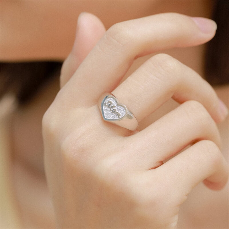 Letter Mom Heart Shape Adjustable 925 Sterling Silver Ring 02 | RoyalLuster.com