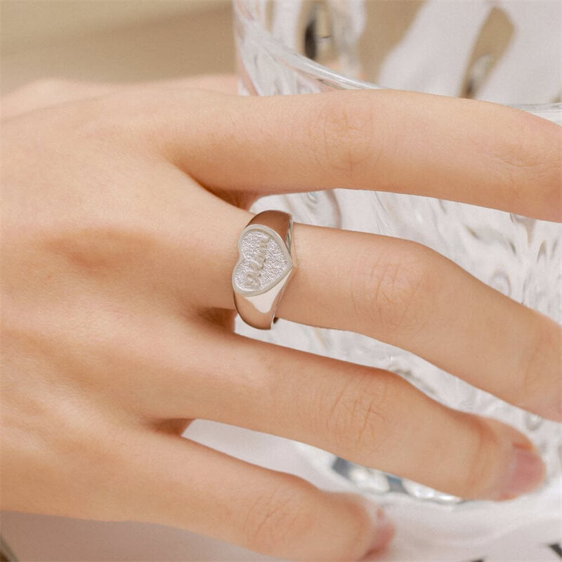 Letter Mom Heart Shape Adjustable 925 Sterling Silver Ring 04 | RoyalLuster.com