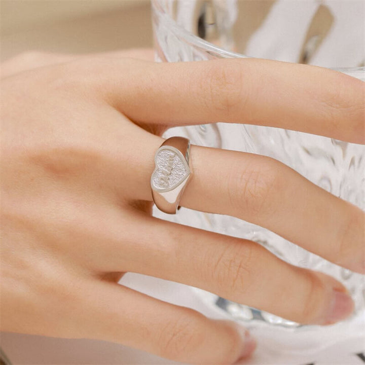 Letter Mom Heart Shape Adjustable 925 Sterling Silver Ring 04 | RoyalLuster.com