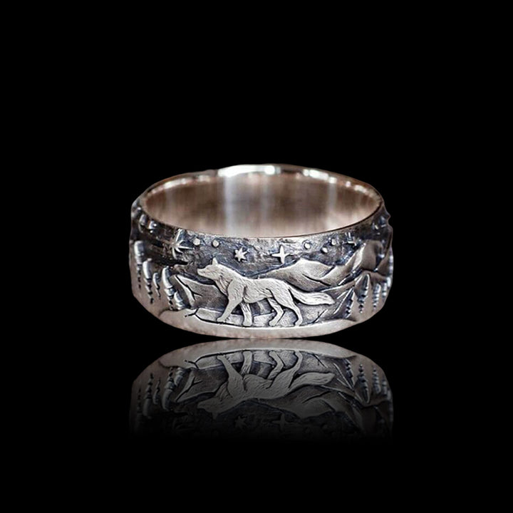 Loyal Wolf Pattern 925 Sterling Silver Ring