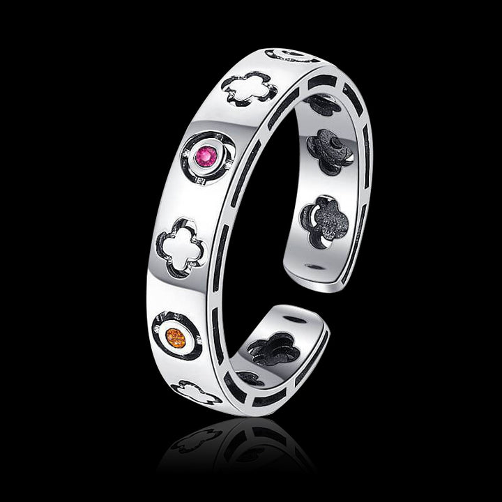 Lucky Clover 925 Sterling Silver Open Ring 01 | RoyalLuster.com