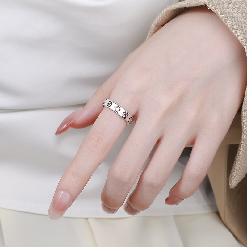 Lucky Clover 925 Sterling Silver Open Ring 02 | RoyalLuster.com