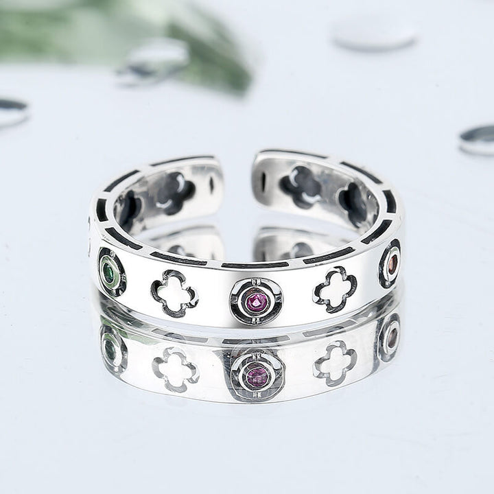 Lucky Clover 925 Sterling Silver Open Ring 03 | RoyalLuster.com