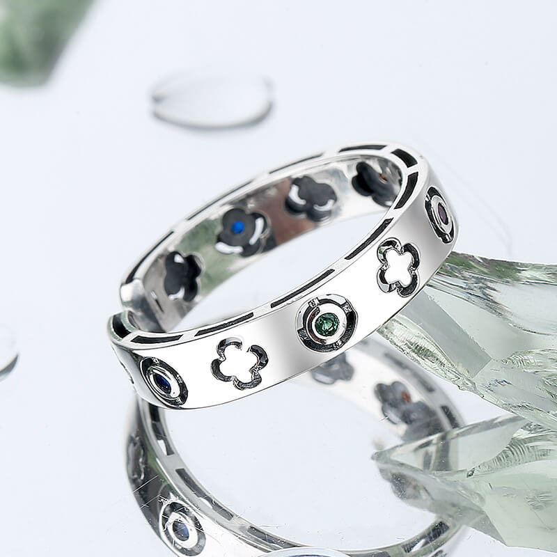 Lucky Clover 925 Sterling Silver Open Ring 04 | RoyalLuster.com