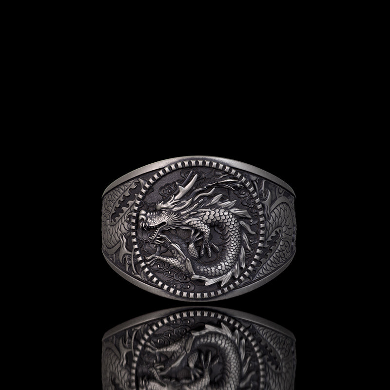 Lucky Cloud Chinese Dragon Sterling Silver Ring | RoyalLuster.com