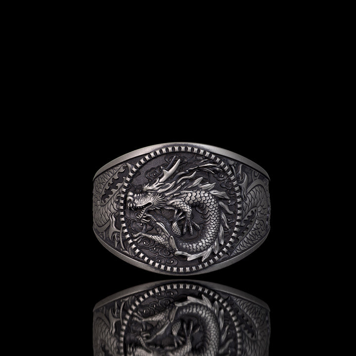 Lucky Cloud Chinese Dragon Sterling Silver Ring | RoyalLuster.com