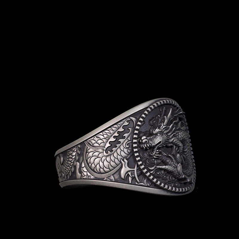 Lucky Cloud Chinese Dragon Sterling Silver Ring | RoyalLuster.com