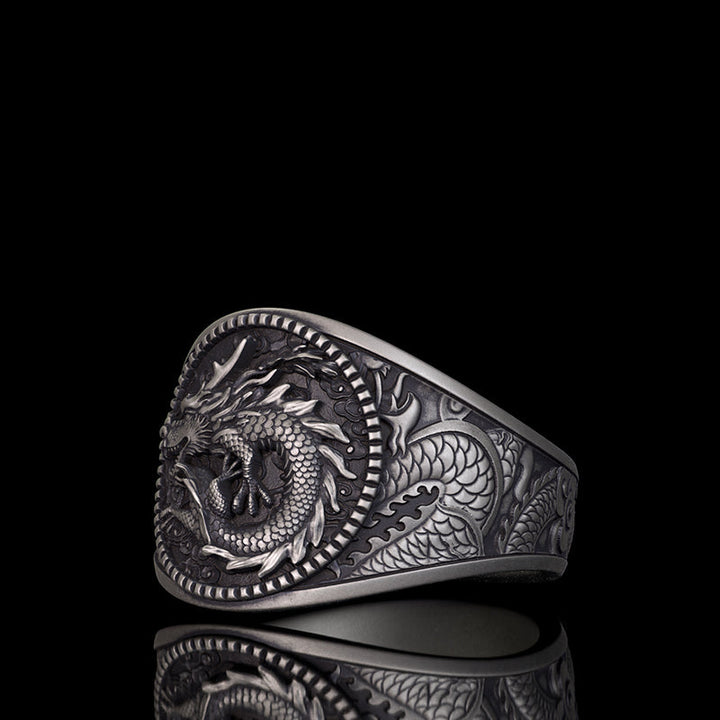 Lucky Cloud Chinese Dragon Sterling Silver Ring