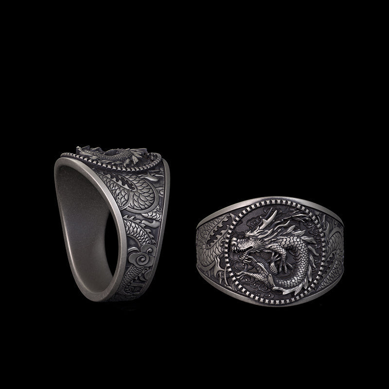 Lucky Cloud Chinese Dragon Sterling Silver Ring | RoyalLuster.com