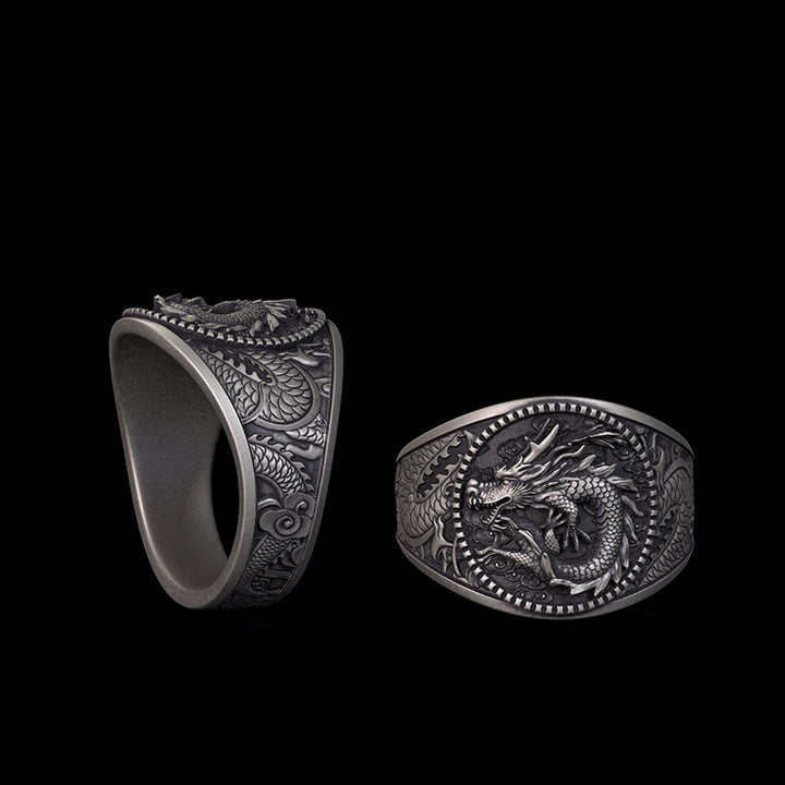 Lucky Cloud Chinese Dragon Sterling Silver Ring | RoyalLuster.com