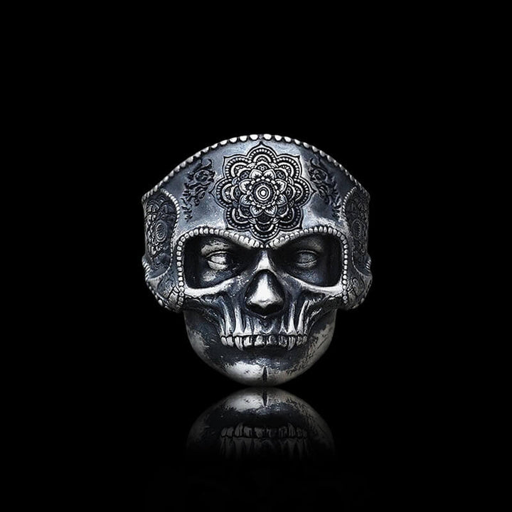 Mandala Flower Copper 925 Sterling Silver Skull Ring