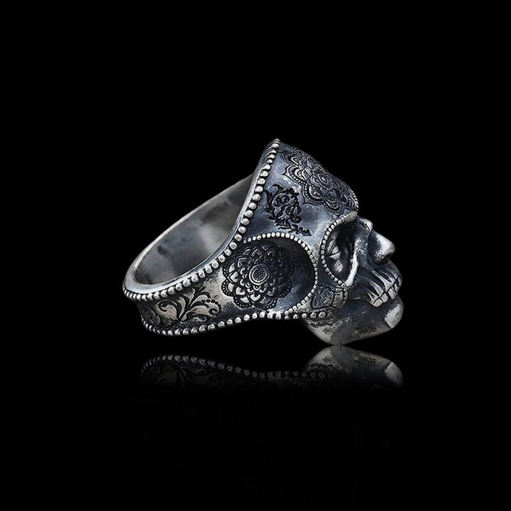 Mandala Flower Copper 925 Sterling Silver Skull Ring