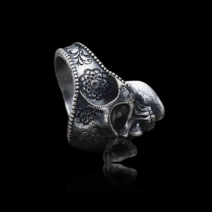 Mandala Flower Copper 925 Sterling Silver Skull Ring