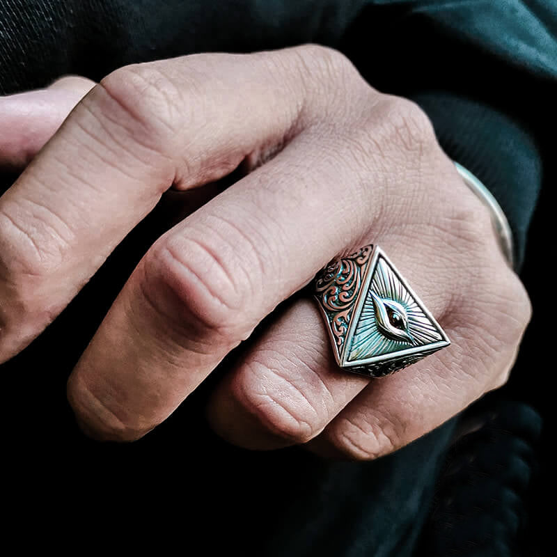 Masonic Eye of Providence 925 Sterling Silver Adjustable Ring