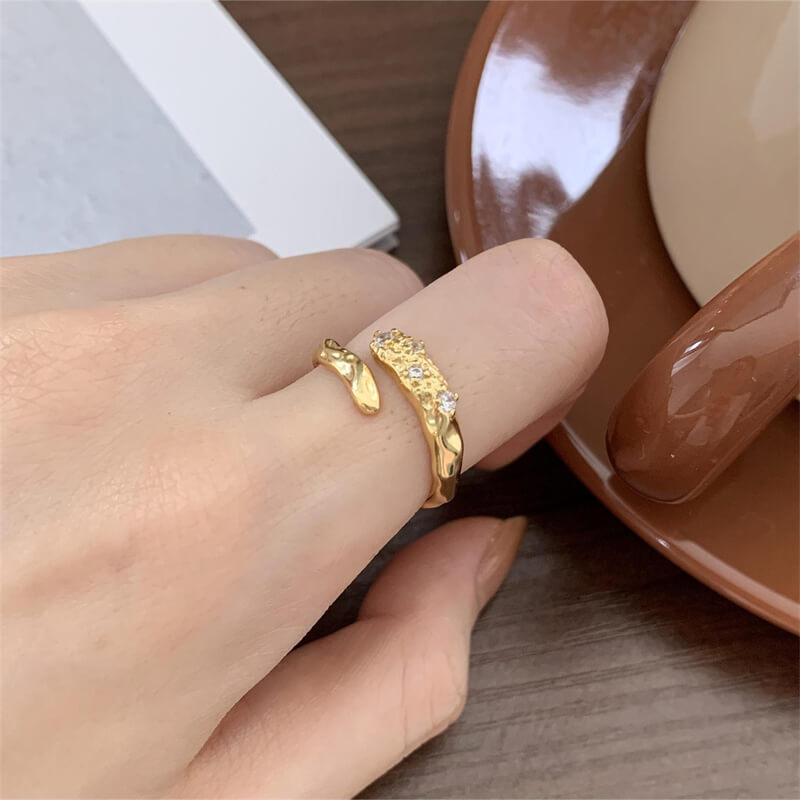Minimalist Irregular Diamond 925 Sterling Silver Open Ring 04 | RoyalLuster.com