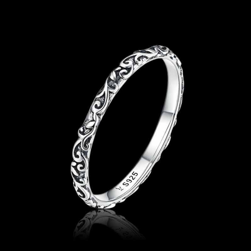 Minimalist Vintage Floral 925 Sterling Silver Ring 01 | RoyalLuster.com