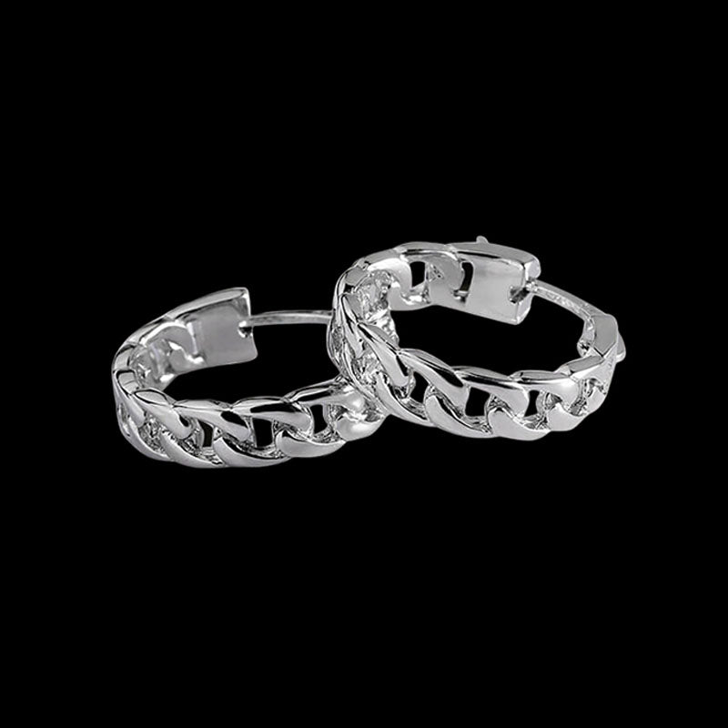 Minimalist Chain 925 Sterling Silver Hoop Earrings