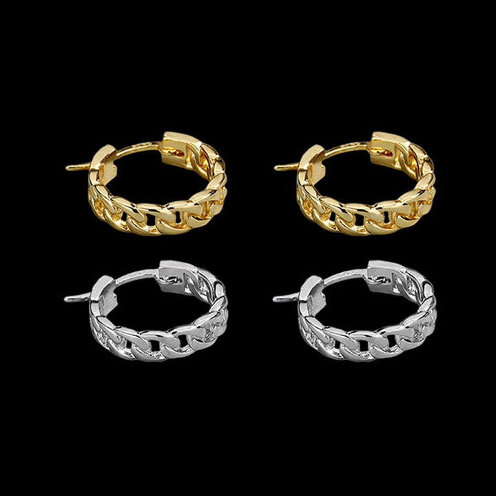 Minimalist Chain 925 Sterling Silver Hoop Earrings