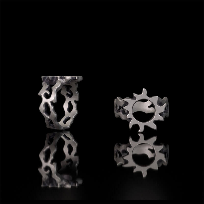 Minimalist Hollow Sun Moon Star Sterling Silver Ring | RoyalLuster.com