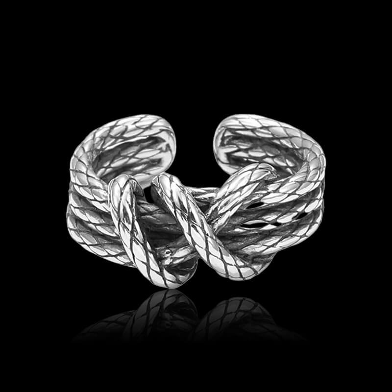 Mochi Rope 925 Sterling Silver Open Men's Ring 01 | RoyalLuster.com