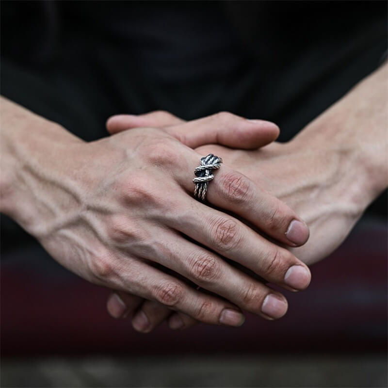 Mochi Rope 925 Sterling Silver Open Men's Ring 02 | RoyalLuster.com