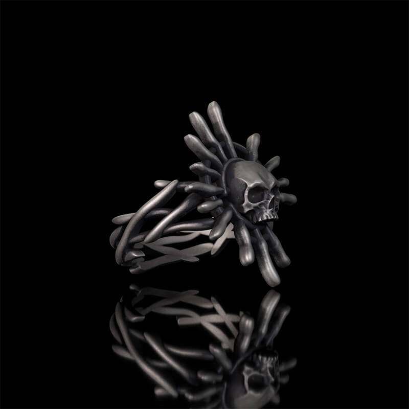 Monster Skull Sun God Sterling Silver Thorns Gothic Ring