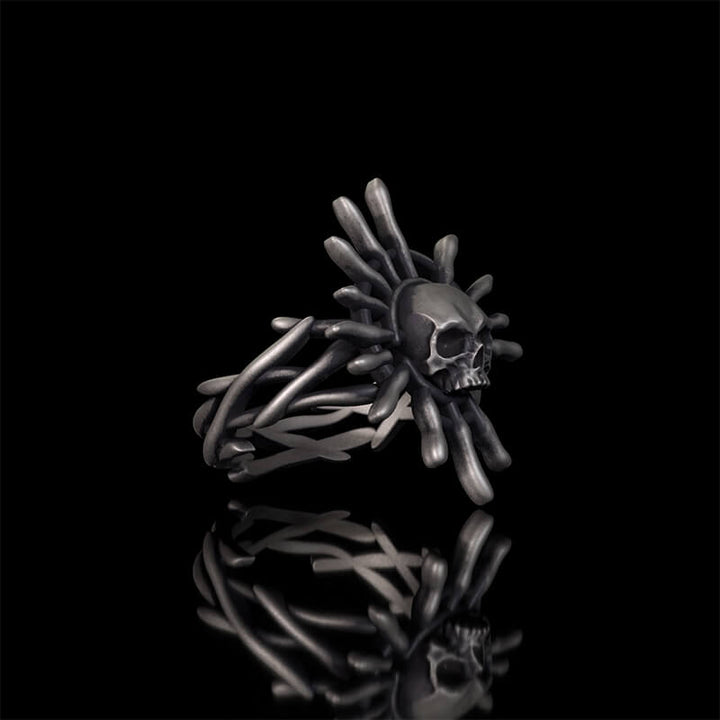 Monster Skull Sun God Sterling Silver Thorns Gothic Ring